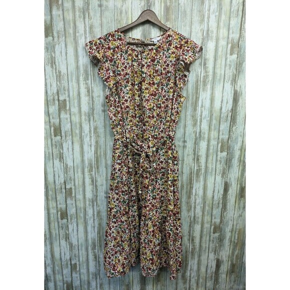 Time And Tru Floral Midi Dress Flutter Cap Sleeve Belted Tiered Cottagecore XXXL - Picture 1 of 11